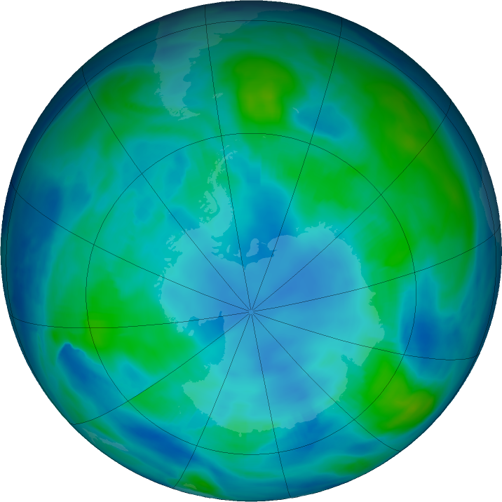 Antarctic ozone map for 03 May 2019